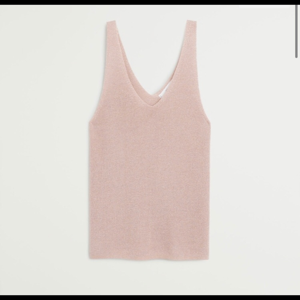 MANGO Pink Metallic Knit Top V Neck